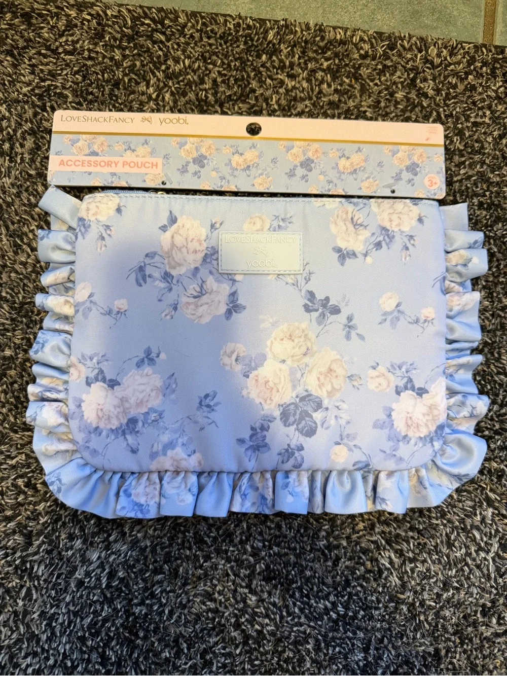 LoveShackFancy Pink and Light Blue Floral Ruffle Pencil Pouches
